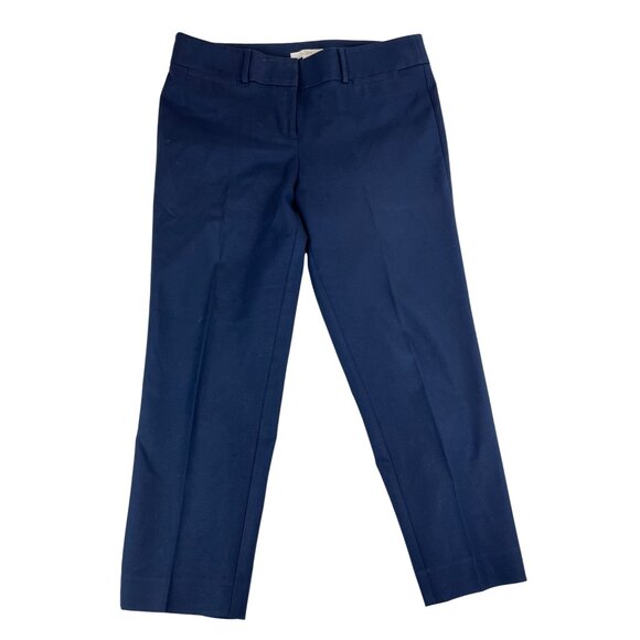 LOFT Womens Navy Tailored Fit Trousers Mid-Rise Flat Front Hook Sz 10 - Picture 1 of 8